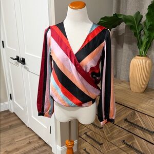Bar III Multicolor Striped Wrap Blouse